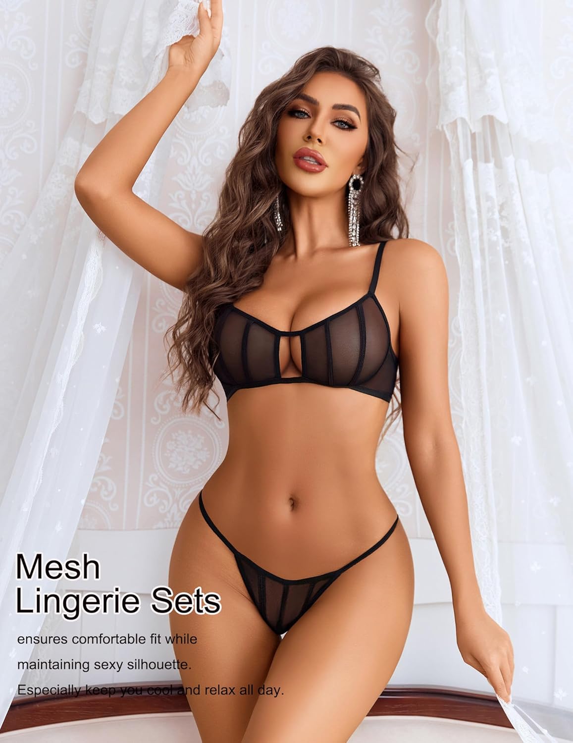 Avidlove Mesh Lingerie Sets for Women Sexy Cut Out Sheer 2 Pieces Bra and Panty Set Wireless Underwear - Image 2