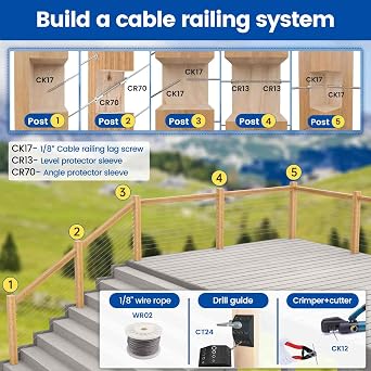 Muzata 20 Pack 1/8 Cable Railing Hardware Kit Swage Lag Screws Left and Right Handed Thread for Wood Post T316 Stainless Steel Deck Cable Railing System 10 Pairs CK17