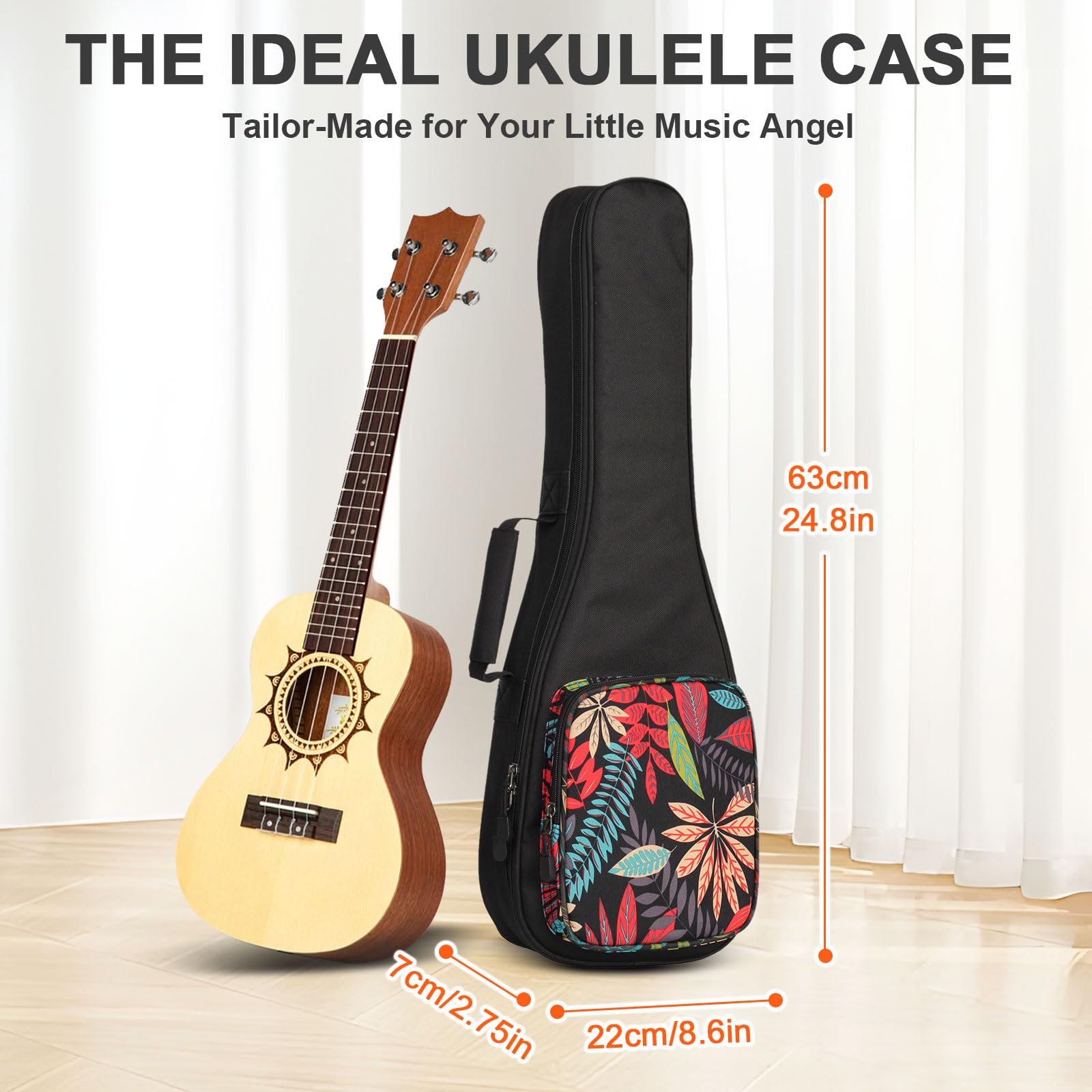 SHANNA Borsa Ukulele Concerto 26 Pollici, Custodia Ukulele Soprano con Cerniera a Scorrimento, Maniglia per il Trasporto, Imbottitura Spessa e Custodia, Fiori