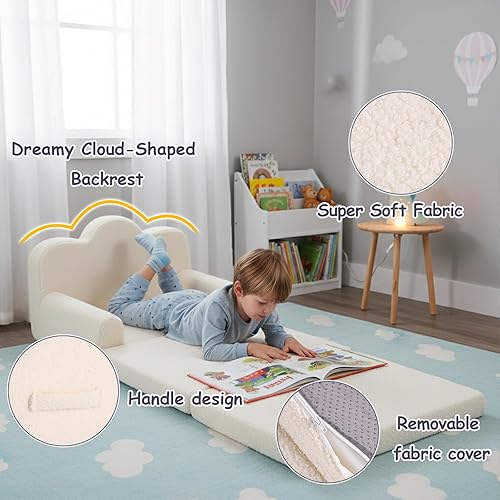 Miniatura 70 de Tiita Silla para niños, cómodo sofá plegable para niños, sofá ligero para niños con asa de transporte y bolsillos laterales, reposabrazos de espuma
