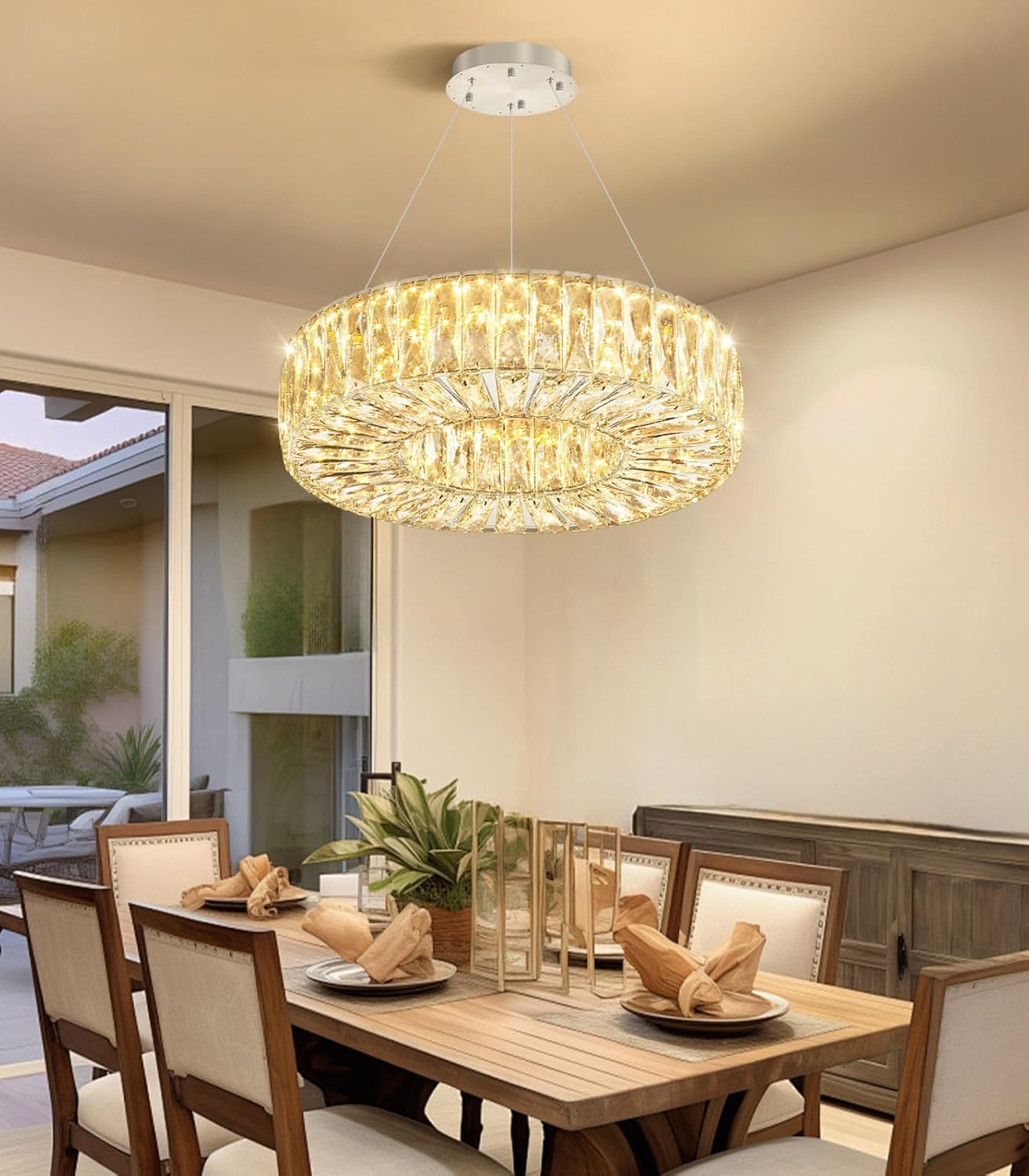 16 Inch LED Chandeliers for Dining Room Modern Crystal Ceiling Chandelier Hanging Lighting Fixtures for Bedroom Hallway LED Dimmable Lights Interior Rooms Light Silver