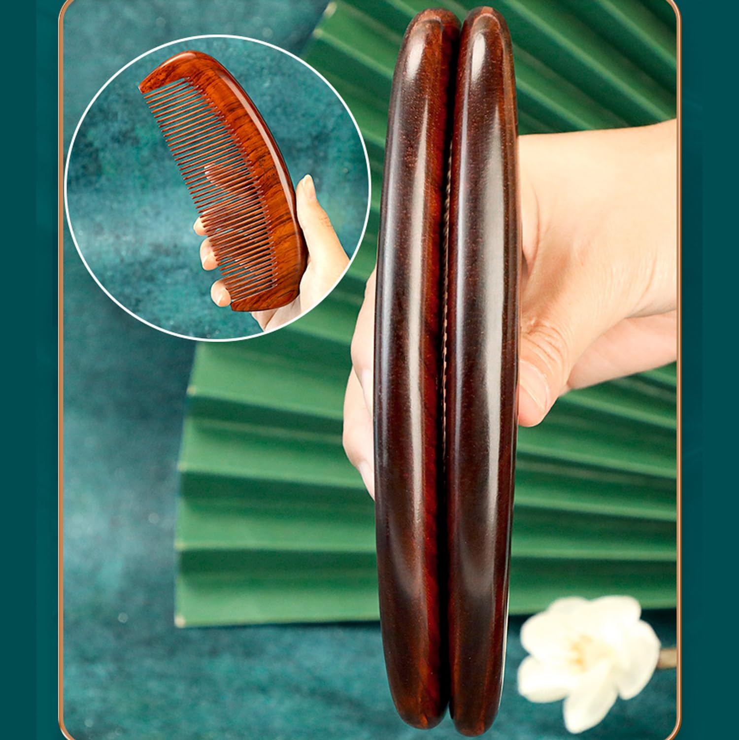 Peine para el Cabello de Palisandro Hecho a Mano, Peine de Madera de Dientes Finos portátil para desenredar, peines para el Cabello de Madera Natural sin estática