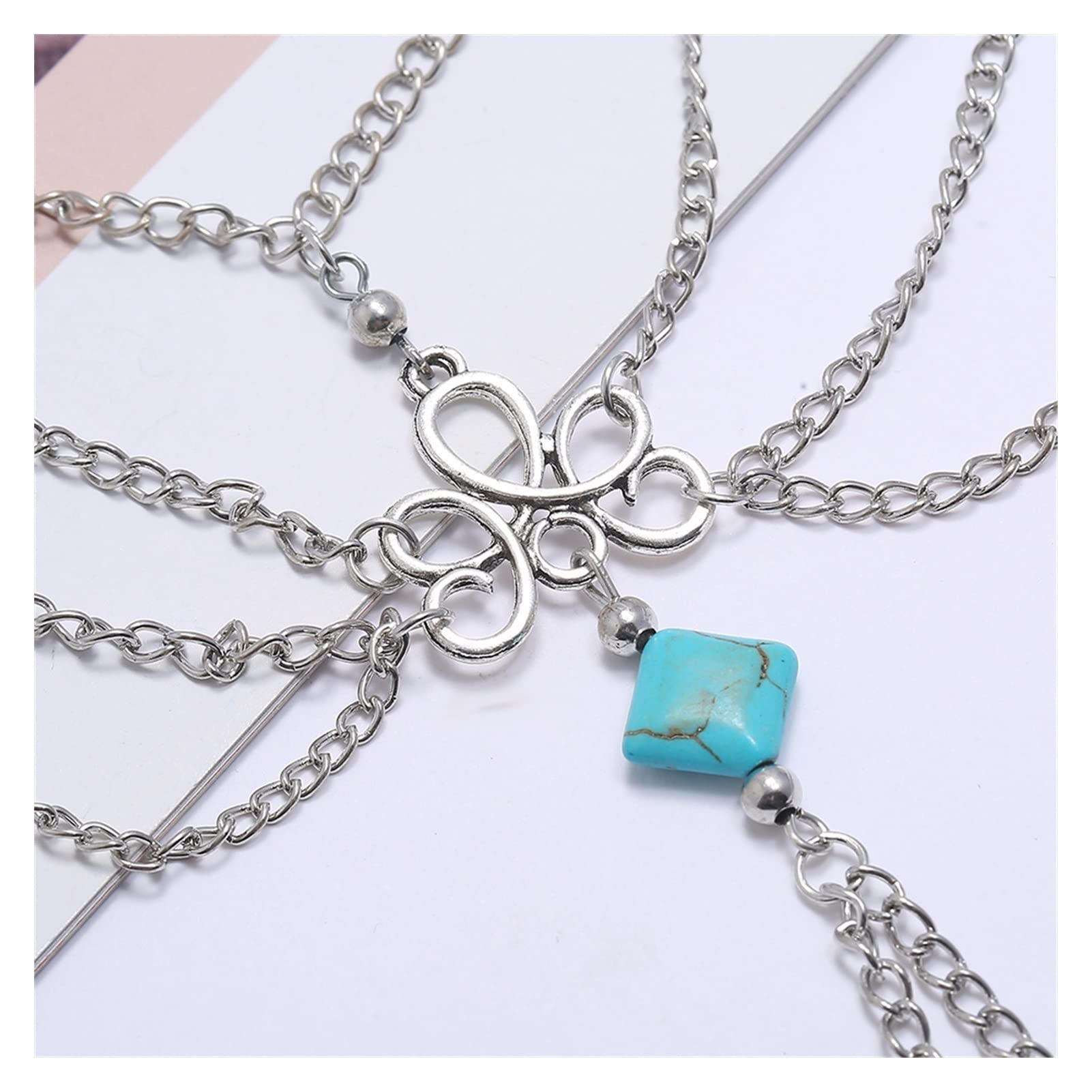Braccialetti alla caviglia Cavigliera con nappa a catena turchese vintage Boho Beach - Cavigliere da donna regolabili Cavigliere da donna
