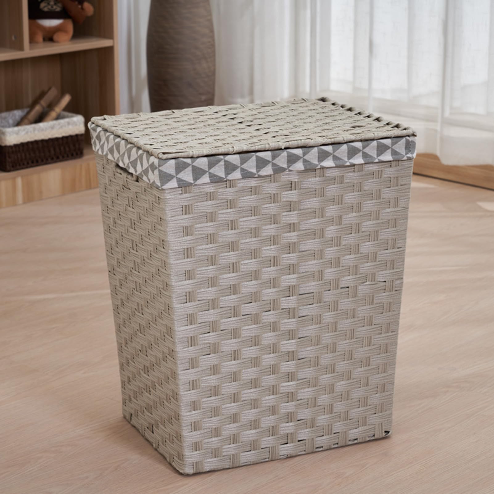 Cesto per la biancheria in rattan con coperchio, cesto per la biancheria sporca extra large, cesto portaoggetti per giocattoli sul balcone del bagno, cesto portaoggetti per la camera da letto, scato