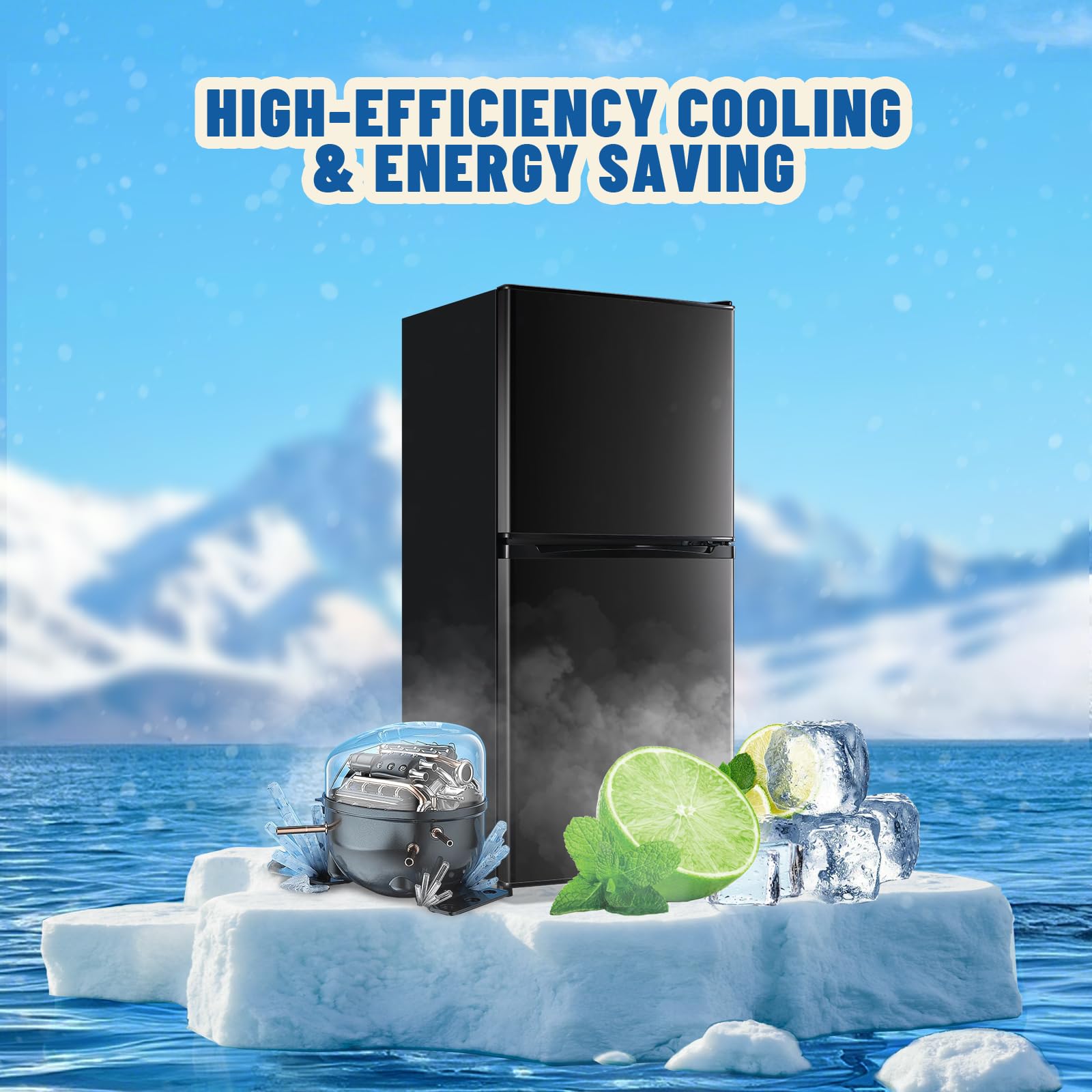 Demuller 3.88 Cu.Ft Capacity Refrigerator With Freezer Double Door Mini Fridge Small Refrigerator With 7 Adjustable Temp Control & 3 Glass Shelves For Kitchen Office Dorm Black on Fridge.com - View 3