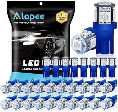 Alopee 30 Pack Bright 194 LED Bulb Blue T10 Wedge LED Bulb 5SMD 5050 Chips 168 LED Bulb Replacement for W5W 2825 158 501 Interior Dome Map Door Trunk Courtesy Step Lights DC 12V