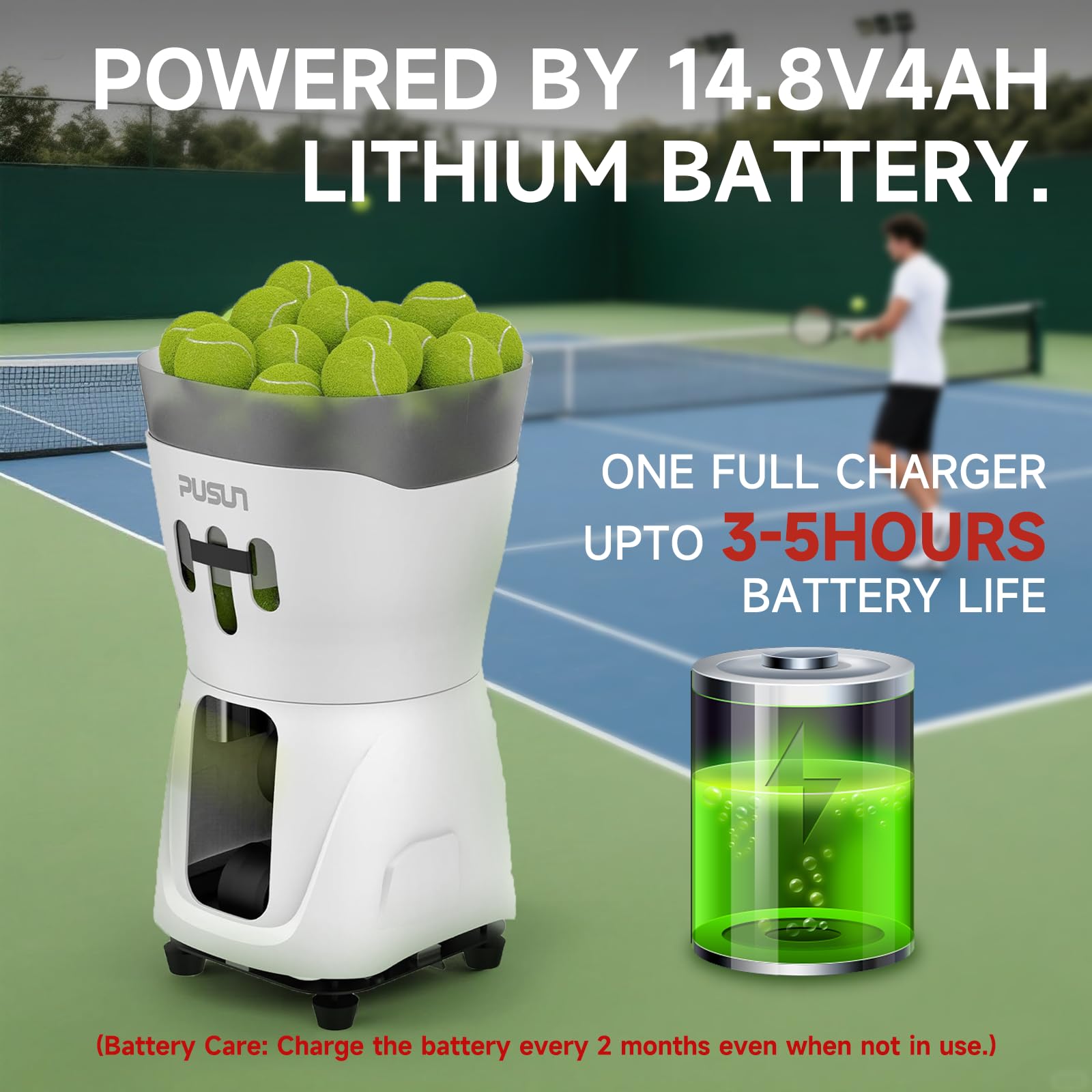 PUSUN Macchina portatile per palline da tennis, PT-Mini Pro, per pratica e allenamento, supporta app e telecomando; contiene 65 palline in una volta, facile da usare