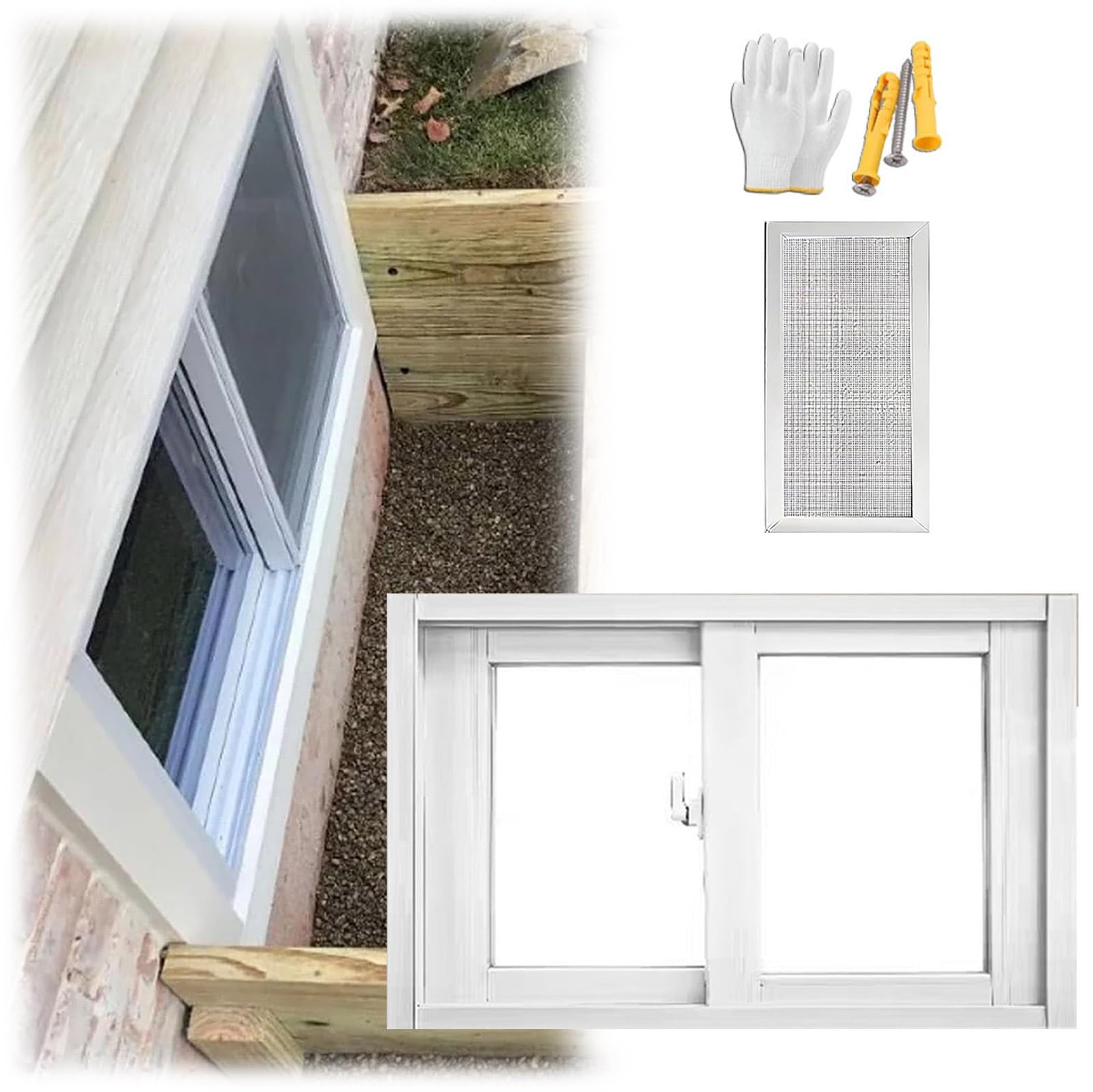 Ventana deslizante blanca para sótano de 30x12, 30x15 y 30x18 pulgadas