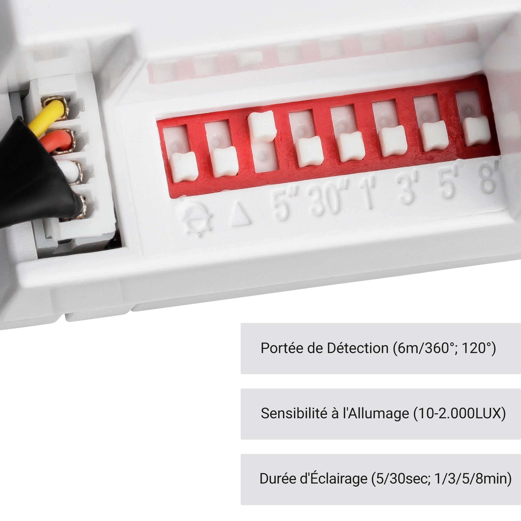 SEBSON 4X Mini Détecteur de Mouvement Interieur, Encastré | Montage au Plafond, programmable, Capteur Infrarouge, Portée 6m/360°, LED adapté