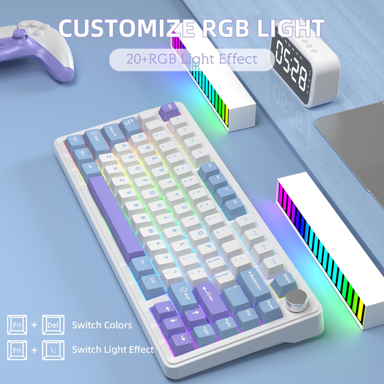 AJAZZ x Attack Shark X85 Mechanische Dichtungstastatur,75% kabellose Gaming-Tastatur mit Knopf,5-Lagige Polsterung,2,4G Kabellos/Bluetooth/USB-C,Hot-Swap-Linearschalter,RGB,für PC,MAC (Weiß Lila)