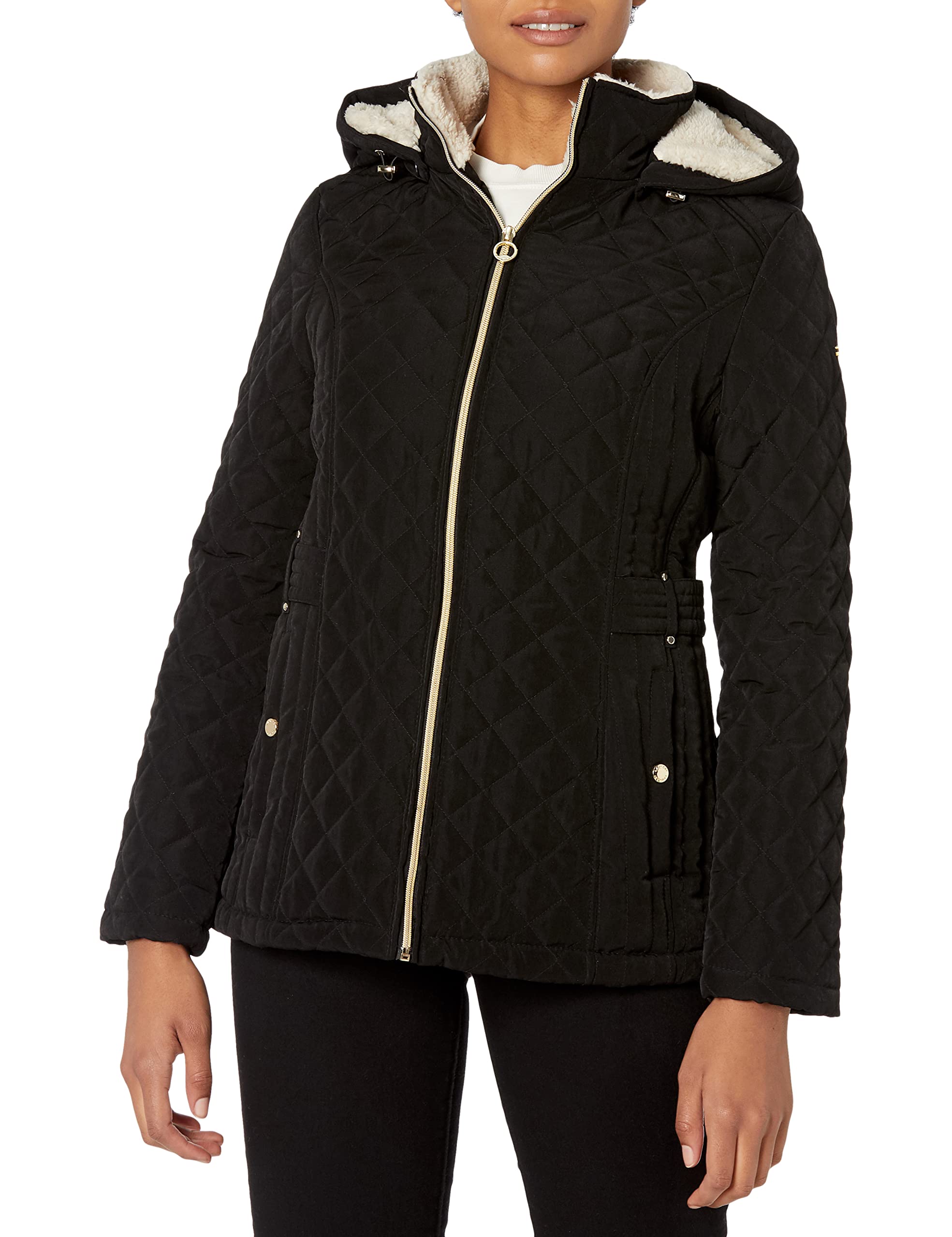 Laundry by Shelli Segal Women's Short Quilted Jacket Zipper Front Faux