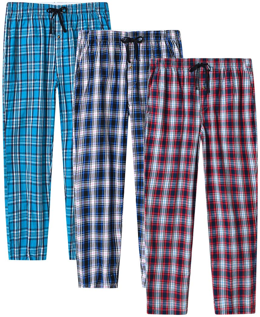 MoFiz Mens Pajama Pants Ultra Lightweight Pjs Bottoms Sleepwear Bottom Pants with Pocket Drawstring 3-Pack