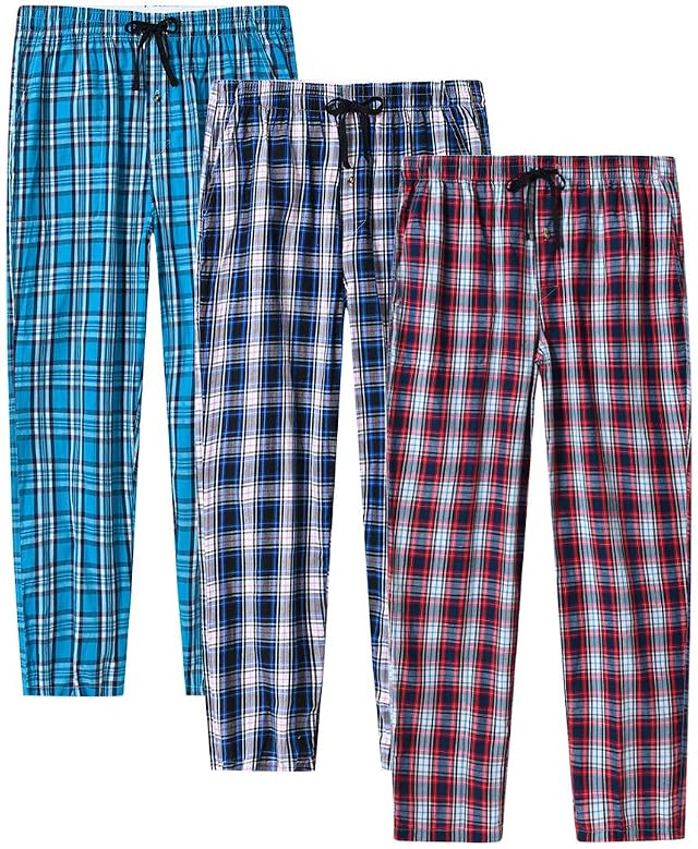 MoFiz Mens Pajama Pants Ultra Lightweight Pjs Bottoms Sleepwear Bottom Pants with Pocket Drawstring 3-Pack