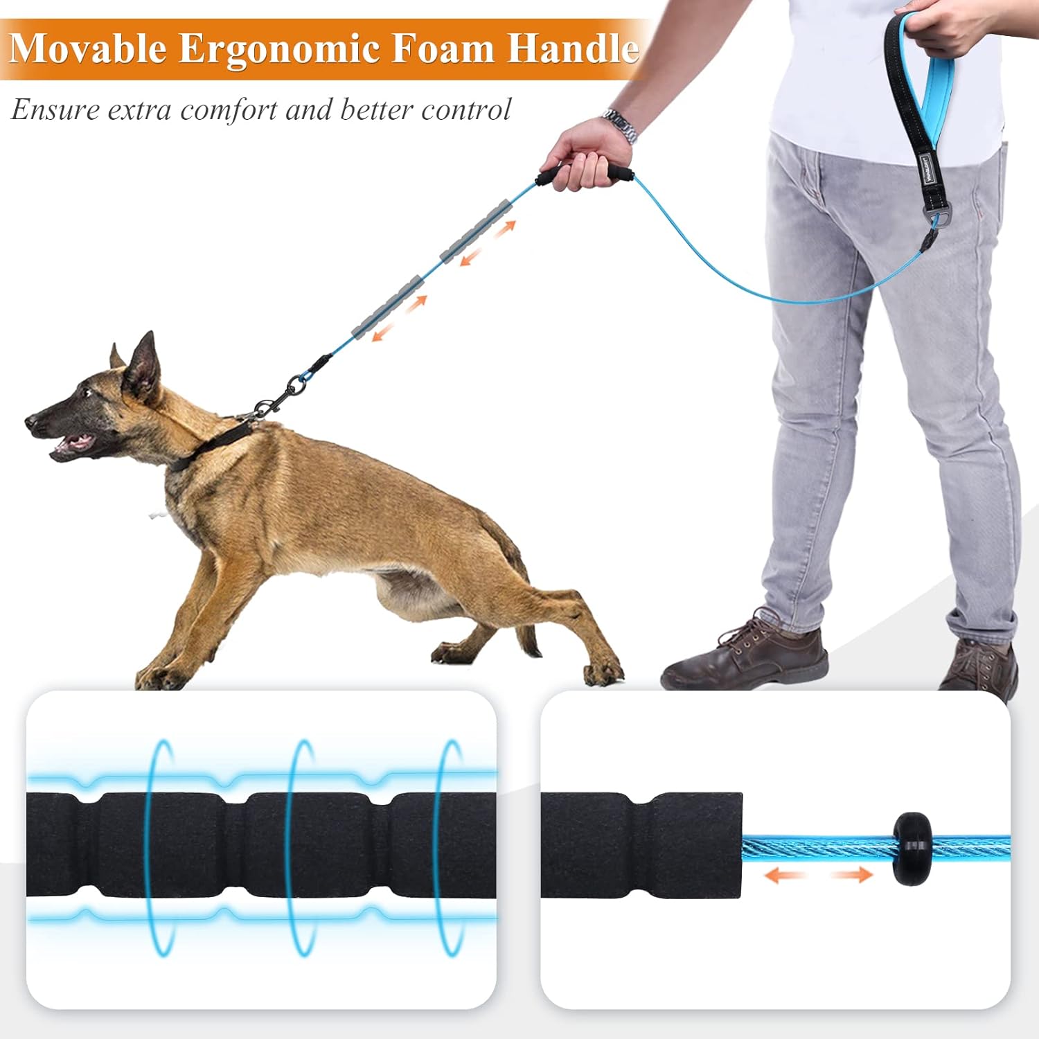 VIVAGLORY Chewproof Dog Leash + Dog Life Jacket, Waterproof Chewable Stainless Steel Wire Rope Reflective