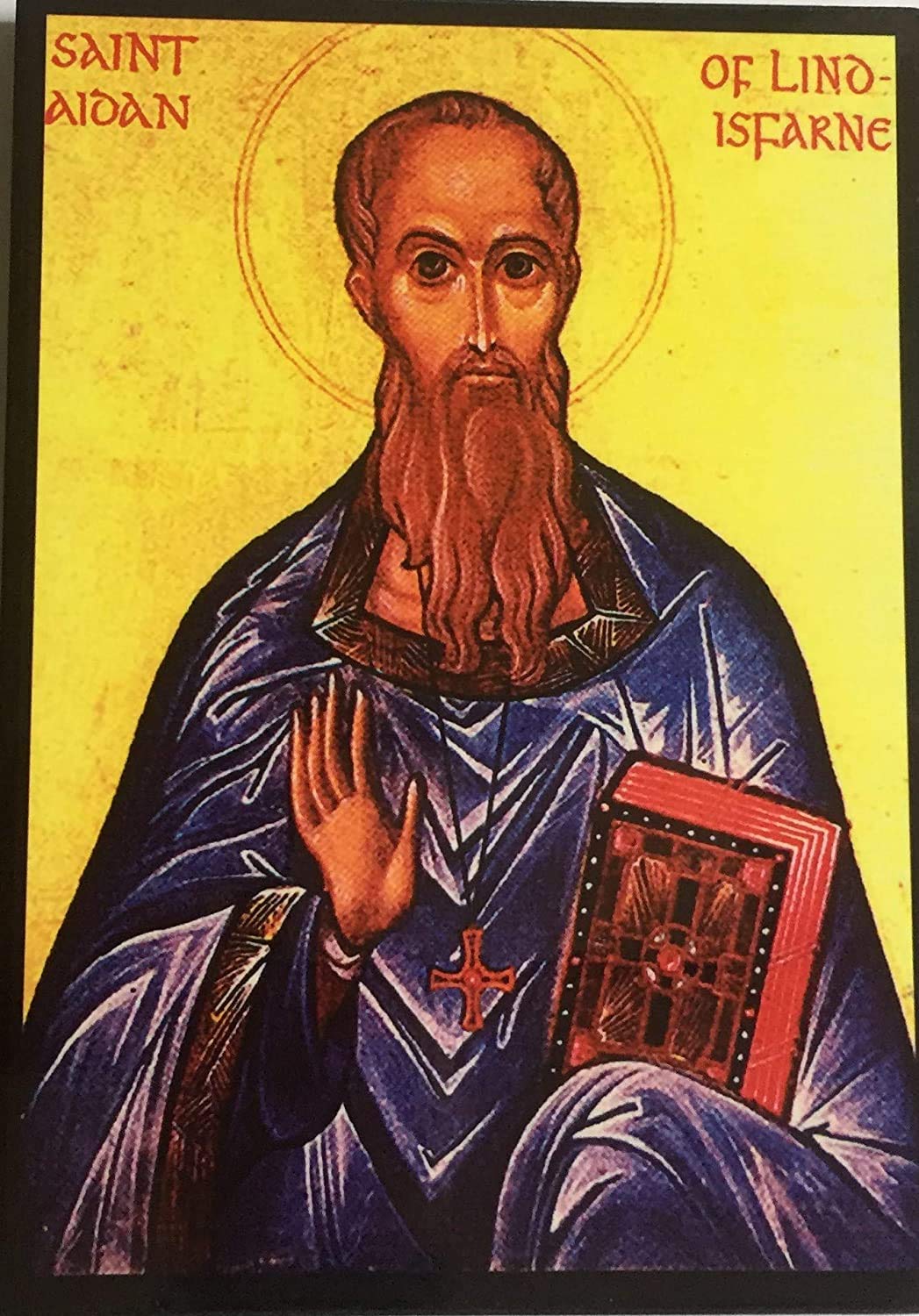 Religious Icon Brown St Joseph’s Catholic Giftshop Icon Of St. Aidan. Saint Aidan Of Lindisfarne Wall Hanging Decor. Wood Icon