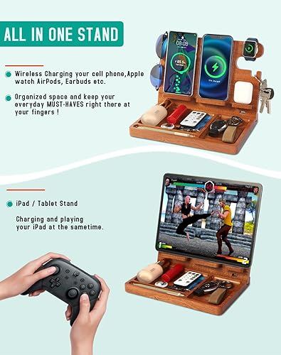 Miniatura 6 de Organizador de mesita de noche con 4 cargadores inalámbricos para 2 teléfonos iPhoneAndroid, Apple Watch, Airpod, estación de carga inalámbrica