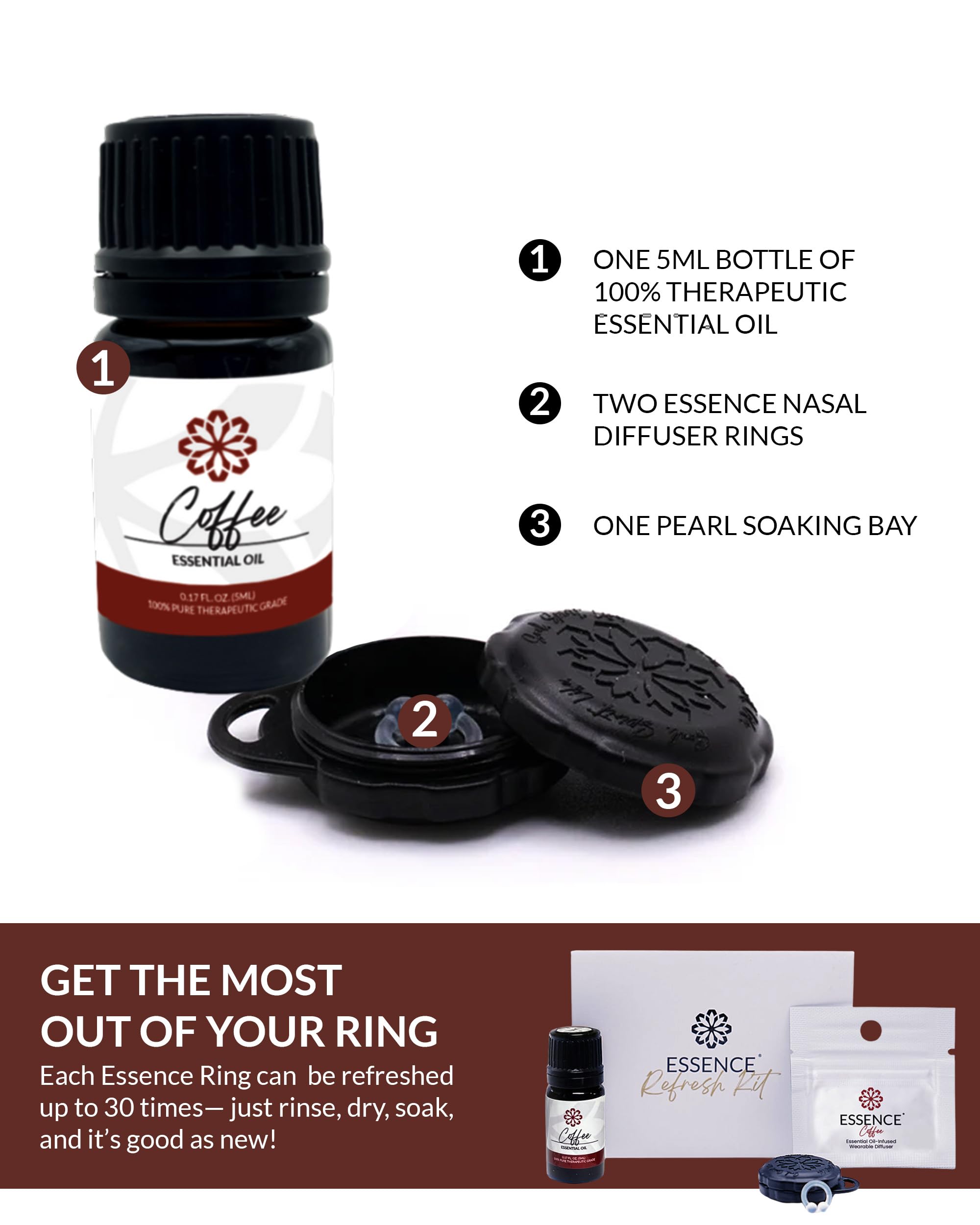Diffusore nasale Essence Wearable Aromaterapia – Olio essenziale di caffè | Kit per rinfrescarsi per naso – Clip profumo personale per viaggi, lavoro e uso quotidiano – Made in USA