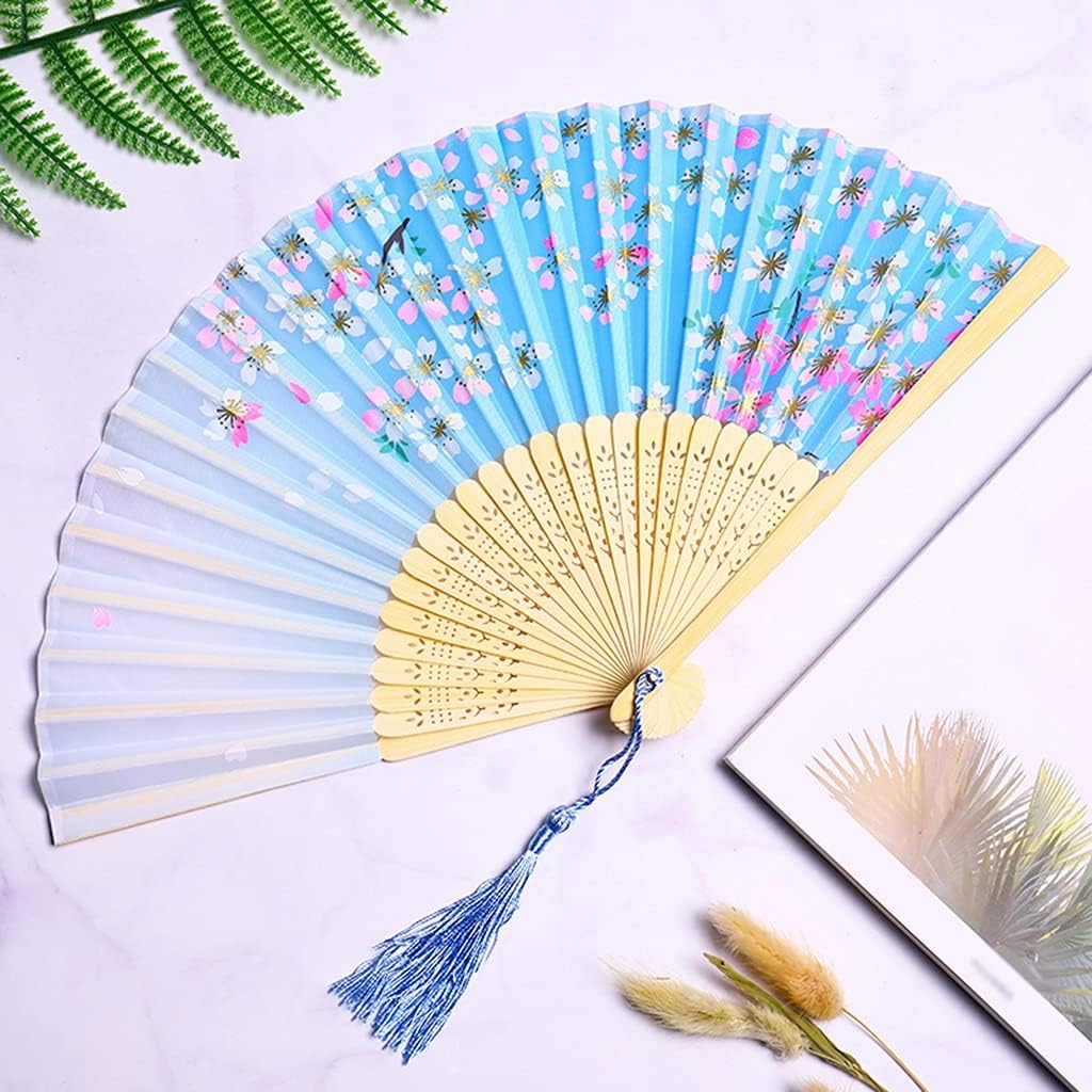 Folding Fans for Parties Pastoral Style Elegant Art High-Definition Printing Hand Fan Ladies Folding Fans are Decorated with Smooth Tassels Keep Cool (Color : E Size : 40cm5) (E 40cm*8)