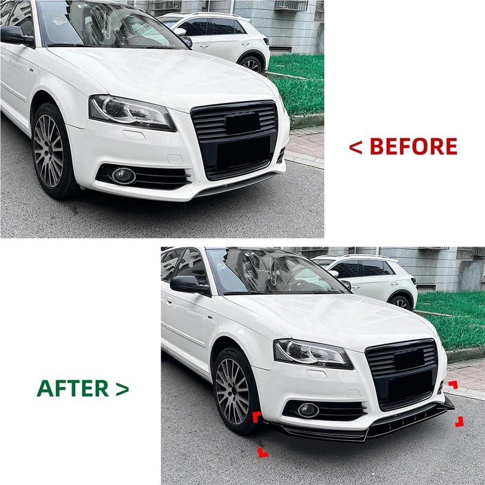 Dolny rozdzielacz dyfuzor Spoiler czarny błyszczący zestawy karoseryjne Tuning zderzak przedni Canard warga wykończenia kompatybilny dla Audi A3 8P S-Line FL 2008-2013(Carbon Look)
