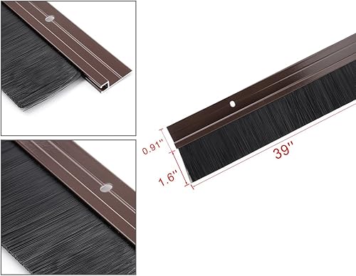 Miniatura 4 de uxcell Cepillo de puerta inferior barrido marrón en forma de H Soporte de aleación de aluminio W 1.6 pulgadas Cepillo suave de silicona PP negro,
