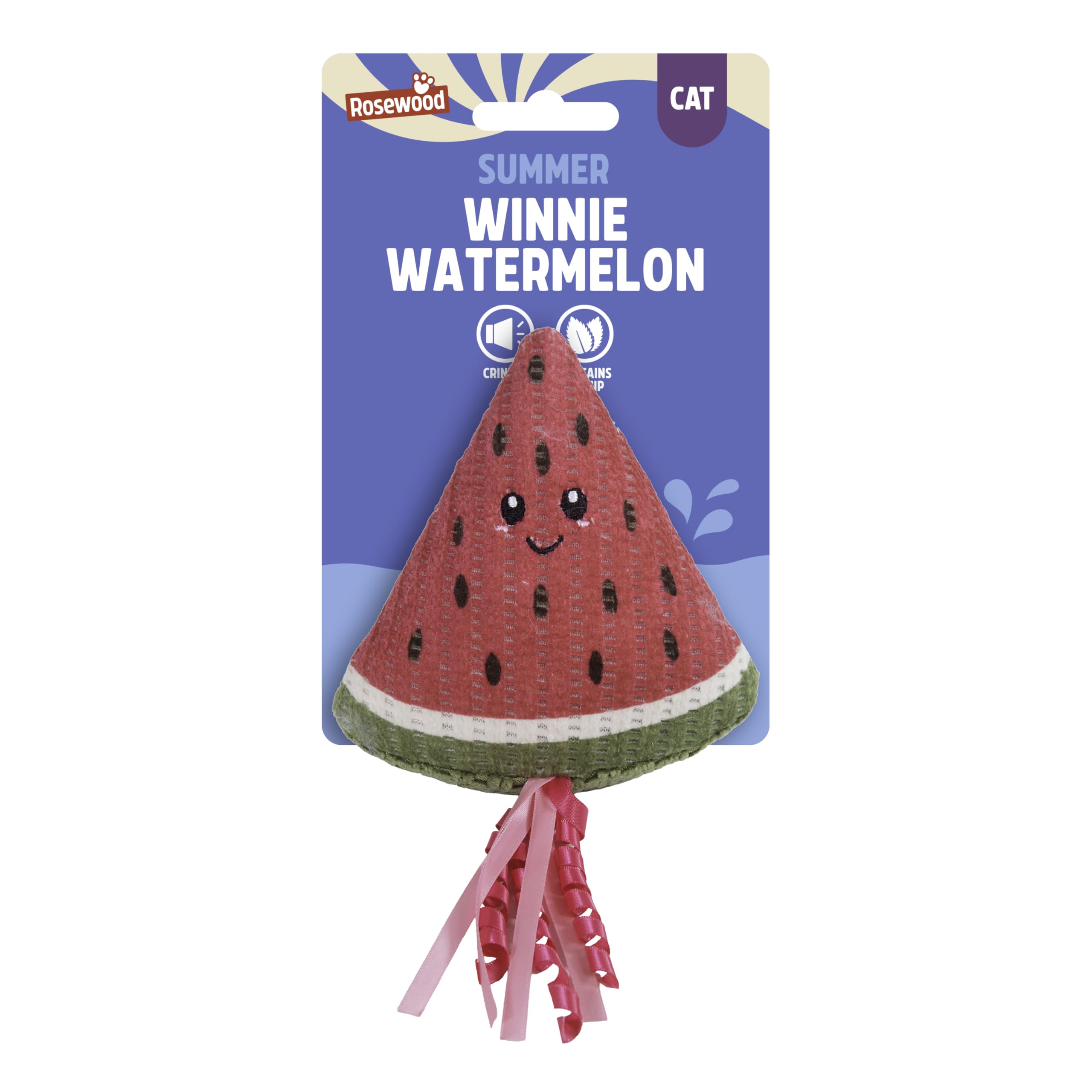 Rosewood Winnie Watermelon Cat Kicker Toy with Catnip – Crinkle Plush Cat Toy with Ribbons for Bunny Kicking, Chasing & Interactive Play