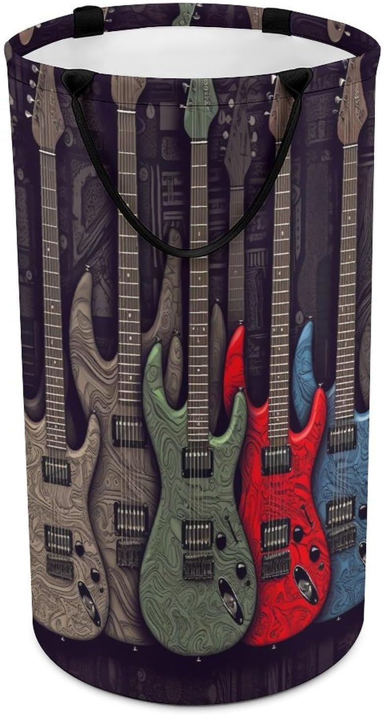 Guitar Pattern Laundry Basket Freestanding Laundry Hamper with Handles Waterproof Dirty Clothes Hamper Collapsible Washing Bin Aesthetic Clothes Basket for Bathroom Bedroom Dorm