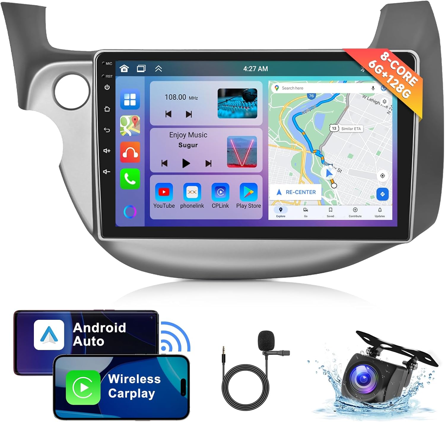 5G WiFi Android 15 Car Stereo for Honda Fit 2008-2013 with Wireless Carplay Android Auto, 9 Inch Touch Screen Radio Support GPS/Bluetooth/SWC/Backup Camera