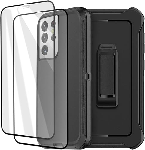 AICase Funda con clip para cinturón para Galaxy S21 Ultra con protector de pantalla, resistente protección contra caídas, cuerpo completo, a prueba