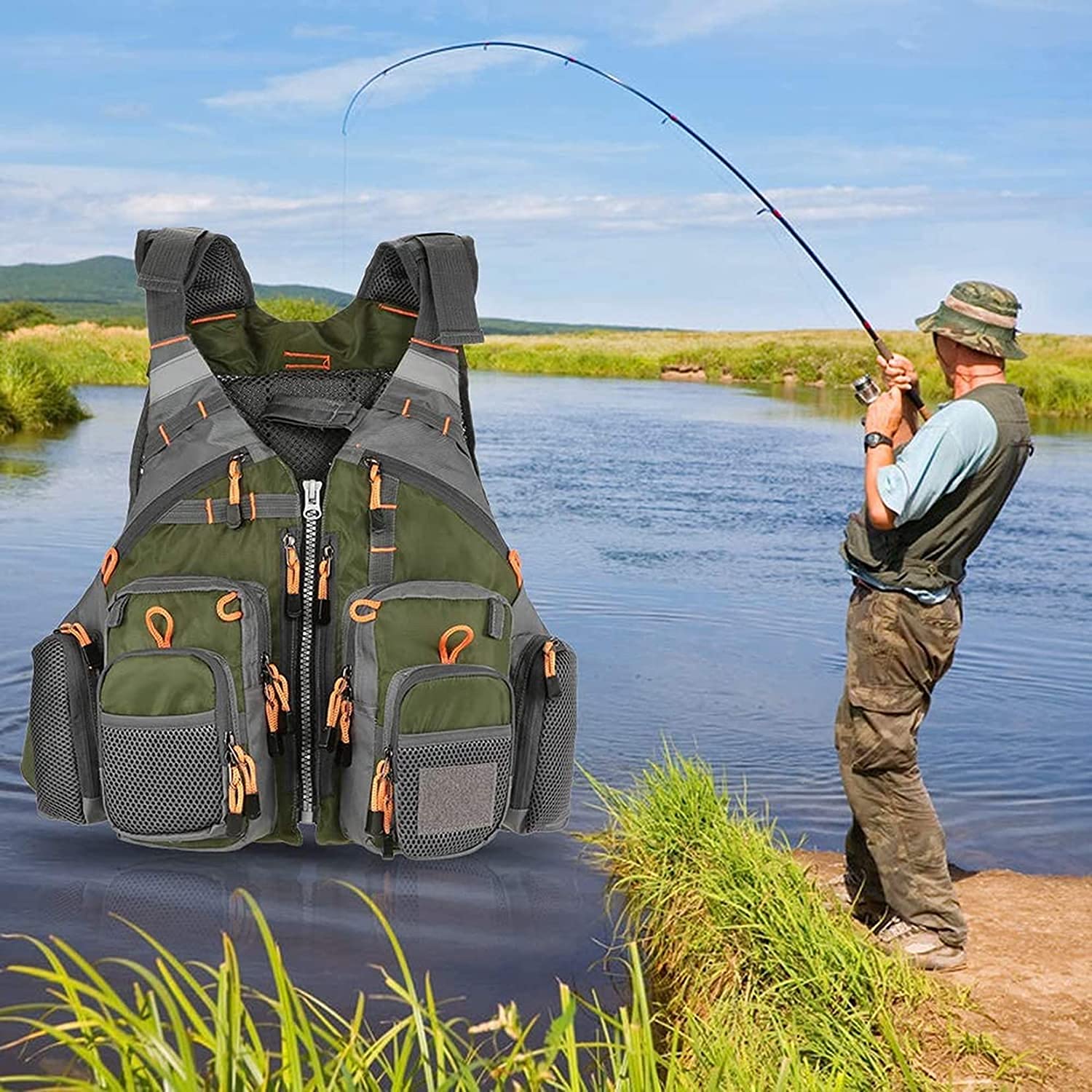 Chaleco de pesca con mosca, chaqueta con bolsillos, chaleco de malla ligera para exteriores, chaleco de red de secado rápido para pesca, fotografía, camping, caza
