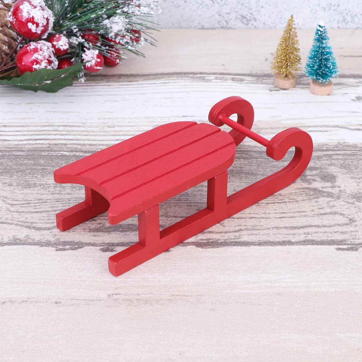 Wooden Desktop Decor Christmas Sleigh Ornament 2 Pcs Xmas