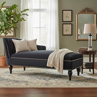 GDFStudio 58" Velvet Chaise Lounge Chair, Button Tufted Right Arm Facing Lounge Sofa with Nailhead Trim and Solid Wood Legs, Upholstered Chaise Chair for Living Room, Bedroom or Office, Black