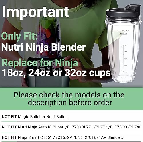 Miniatura 5 de Vaso licuador de repuesto de 24 onzas para Ninja BN401 BN751 BN801 BN800 BL450 BL456 BL480 Foodi SS401 SS101 TWISTi SS151 SS351 Vasos Nutri Ninja