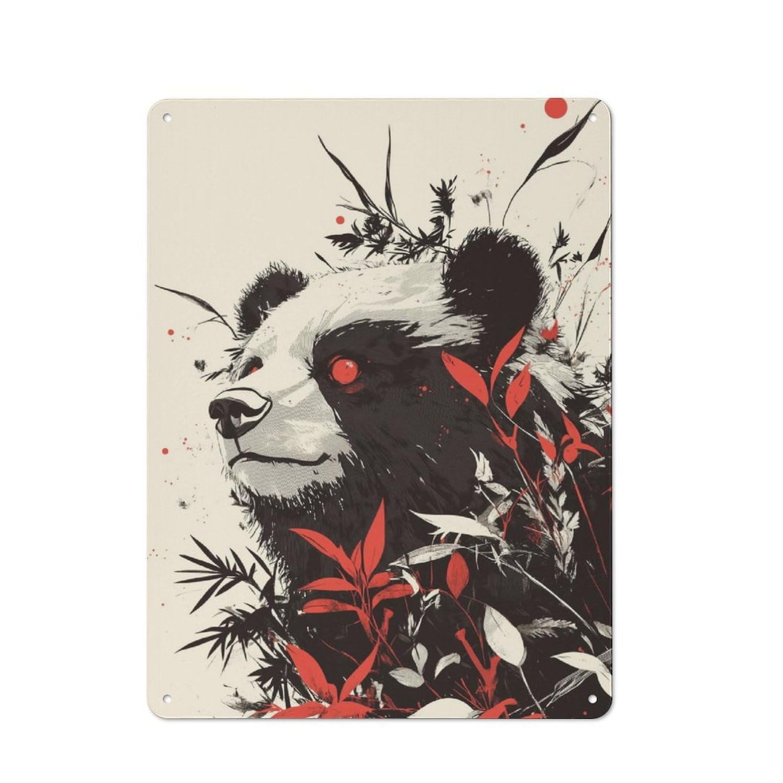 Junmoney Panda Bear Red Eyes 40X30cm Retro Tin Sign With For Kitchen Or Home Bar, A Decorative Gift For A Newly Furnished Kitchen And Home Bar