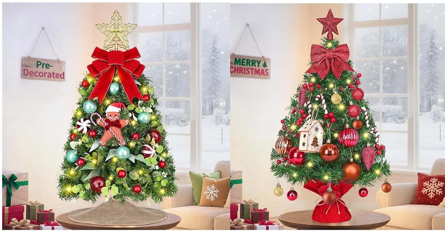 Dolicer 2 Pcs 2FT Pre-Decorated Small Christmas Tree for Holiday Home Decor
