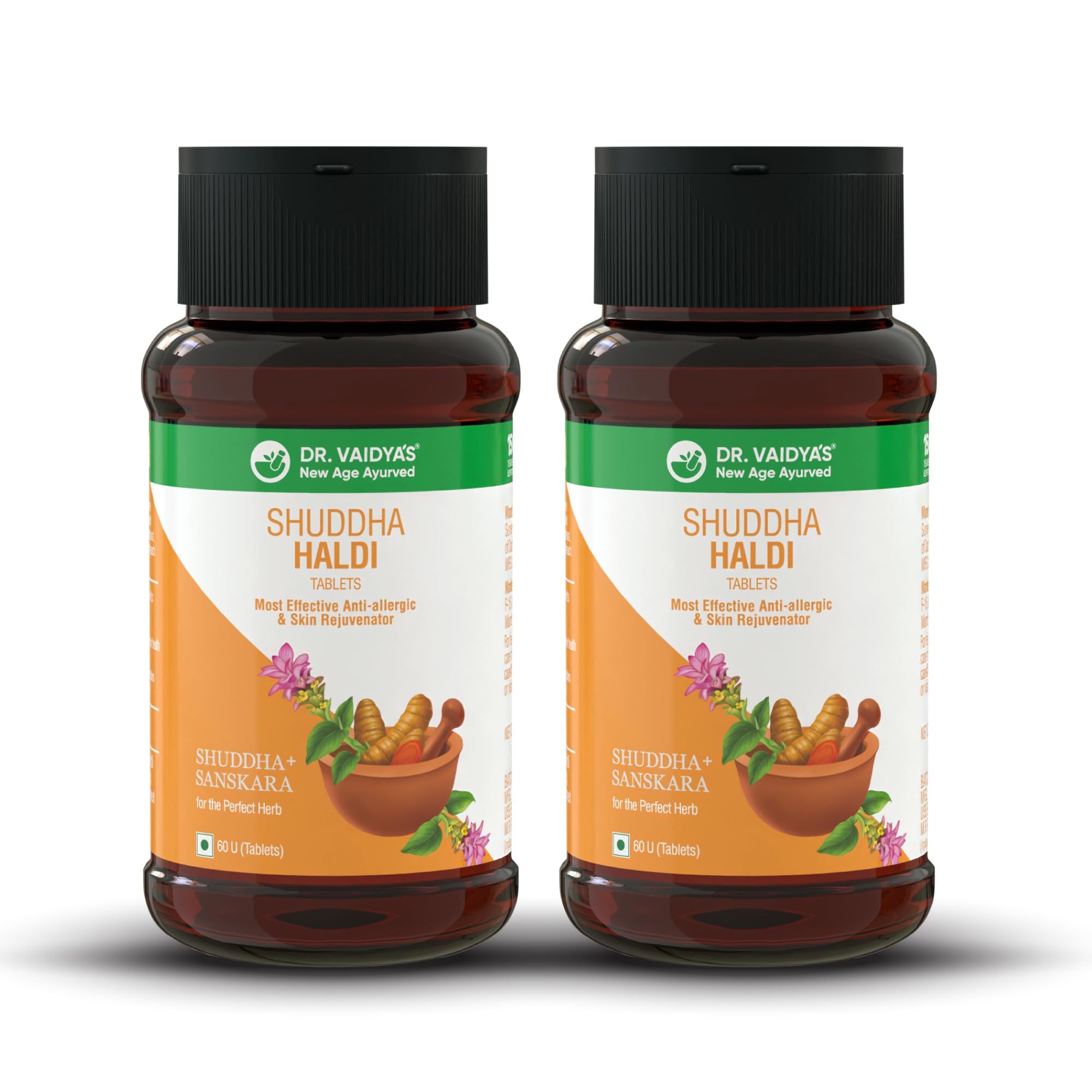 Dr. Vaidya's Shuddha Haldi Tablets | 3-Step Sanskara Process for Maximum Potency | Anti-Inflammatory & Skin Rejuvenator | (60 Tablets) Pack of 2