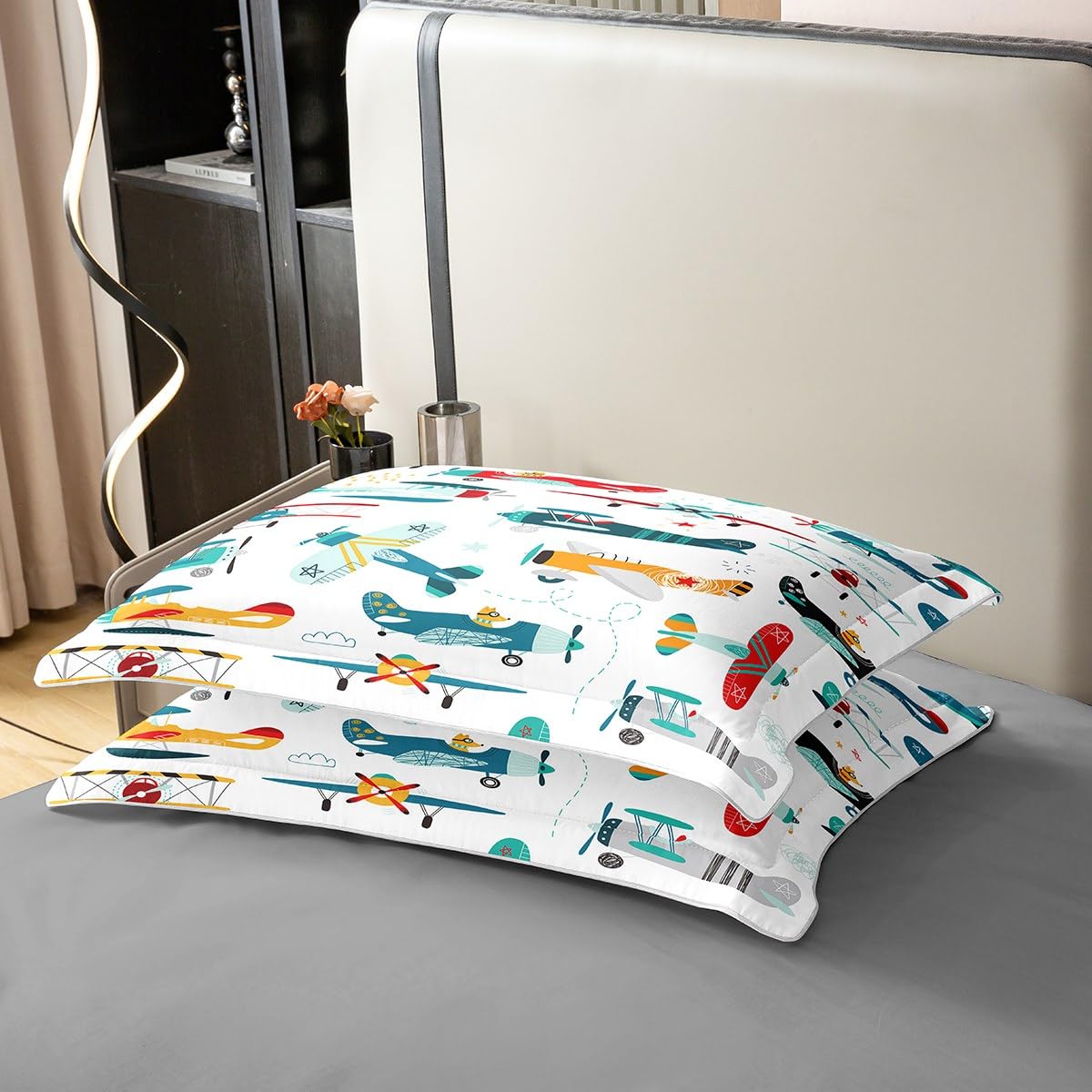 Homemissing Avion 100% Coton Housse de Couette Enfants Jeunes Enfants Dessin animé Avion Parure de lit 100% Coton Mignon garçon Fille Housse de Couette avec 1 taie d'oreiller 140x200cm Zip
