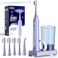 Electric Toothbrush with Water Flosser Combo for Teeth Brushing & Flossing, Sonic Electric Toothbrush for Adults, Cordless Water Flosser for Home & Travel, Portable Travel Case Included