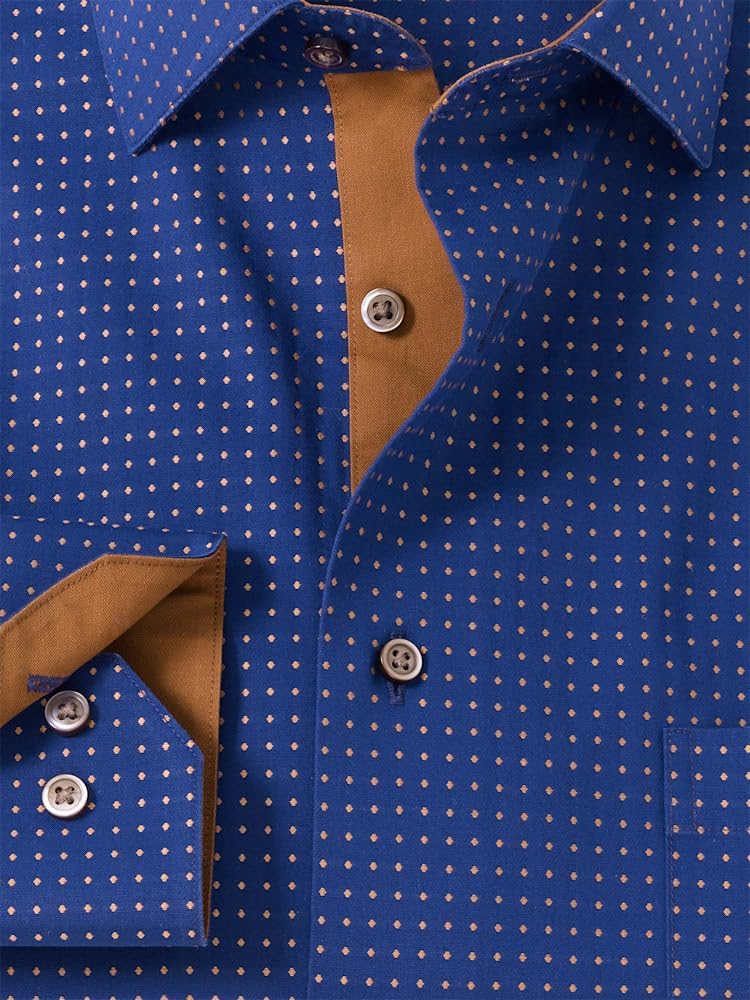 Paul Fredrick Men's Classic Fit Comfort Stretch Non-Iron Dot Dress Shirt