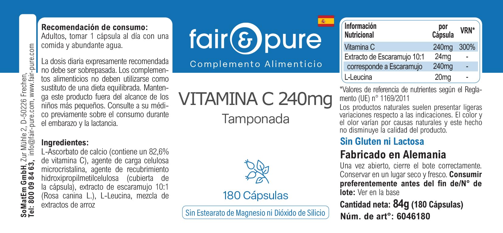Fair & Pure® - Vitamina C tamponata - Buffered Vitamin C 240mg - Vegan - 180 Capsule (Confezione da 2)