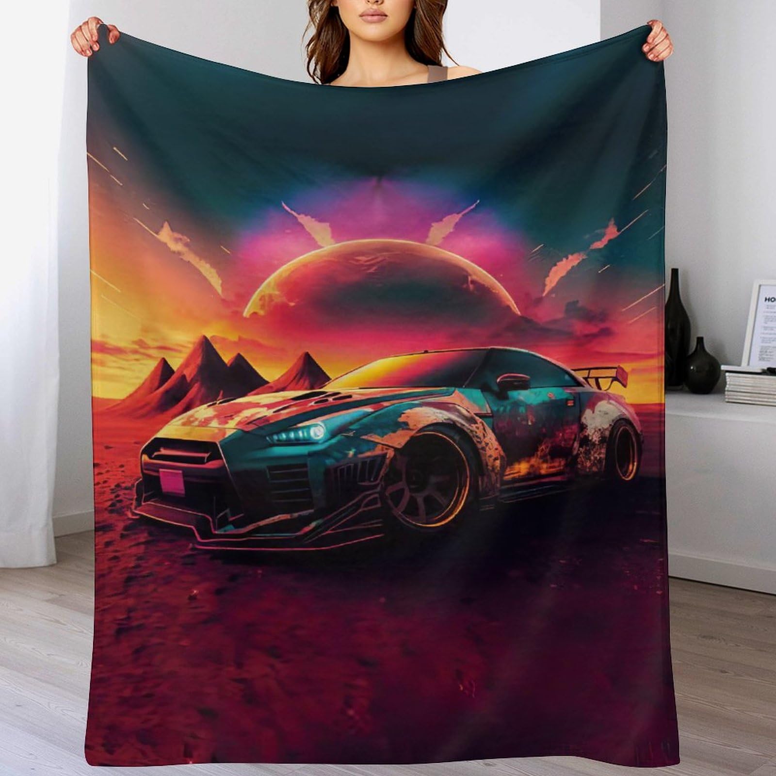 Couverture voiture de sport en flanelle douce pour canapé et lit 130x150cm