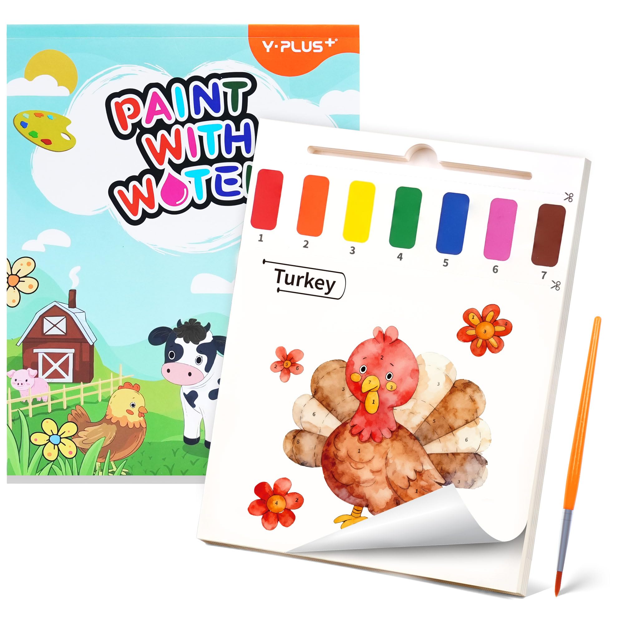 YPLUS Paint with Water Books for Toddlers, Art Craft Toys Watercolor Painting Paper, Gift for Kids Ages 1-3, 2-4, 4-6, Drawing with Brush - Farm