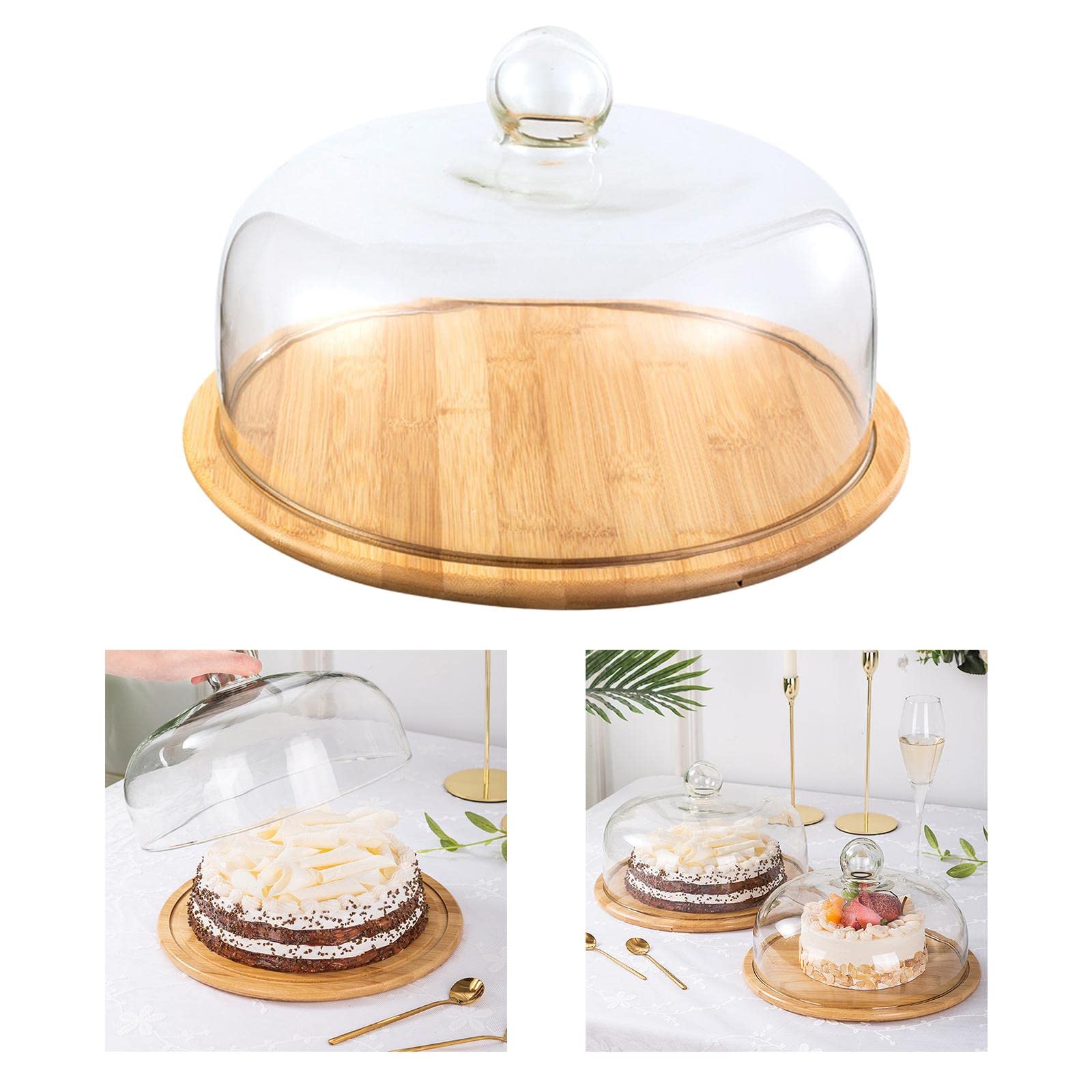 Cloche de Service avec Couvercle En Verre, Plateau à Fromage, Présentoir à Gâteaux, Présentoir à Muffins, à et à Fruits, L, Diamètre 29cm