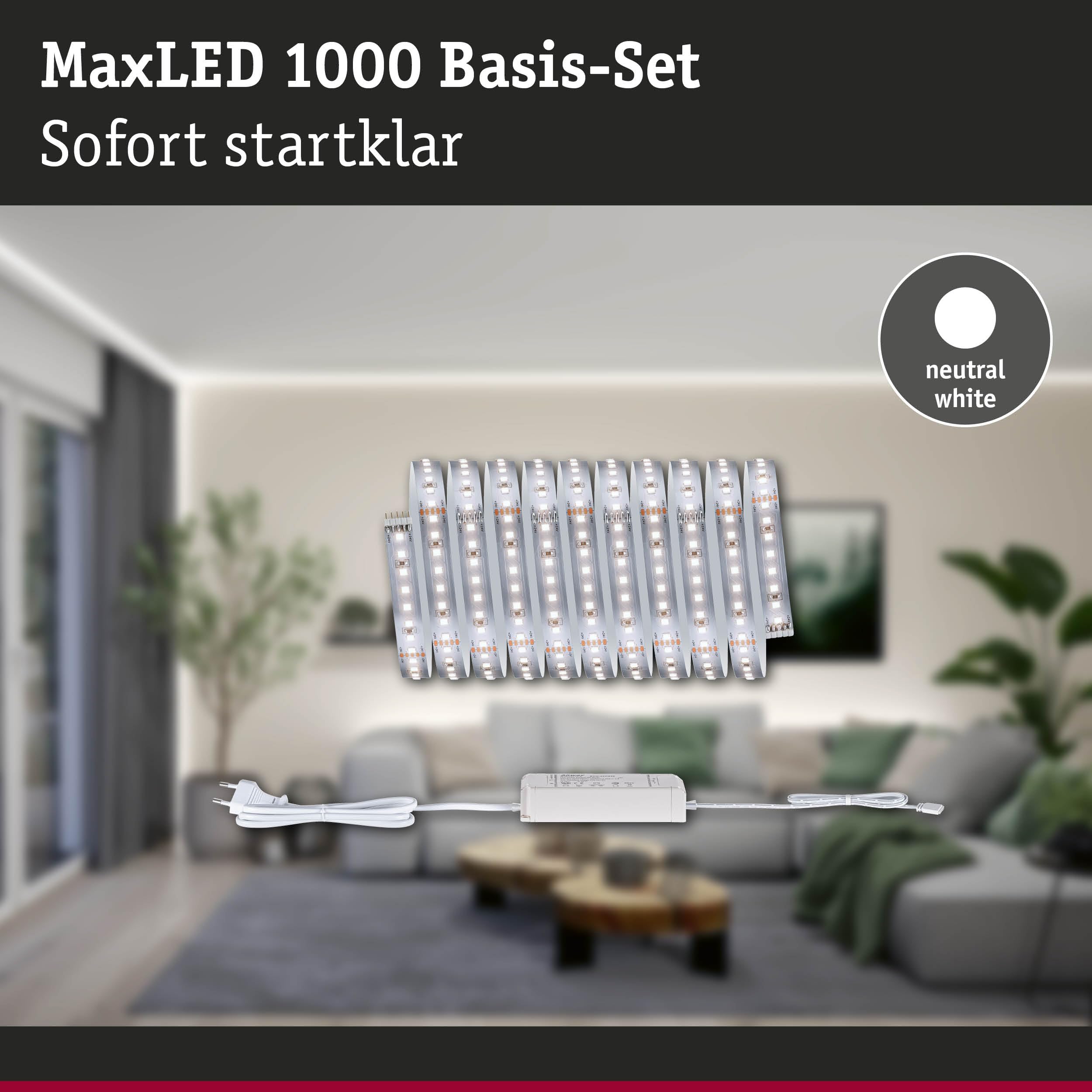 Paulmann MaxLED 1000 LED Strip Basisset 3m Neutralweiß 22W 1100lm/m 4000K 40VA 71247