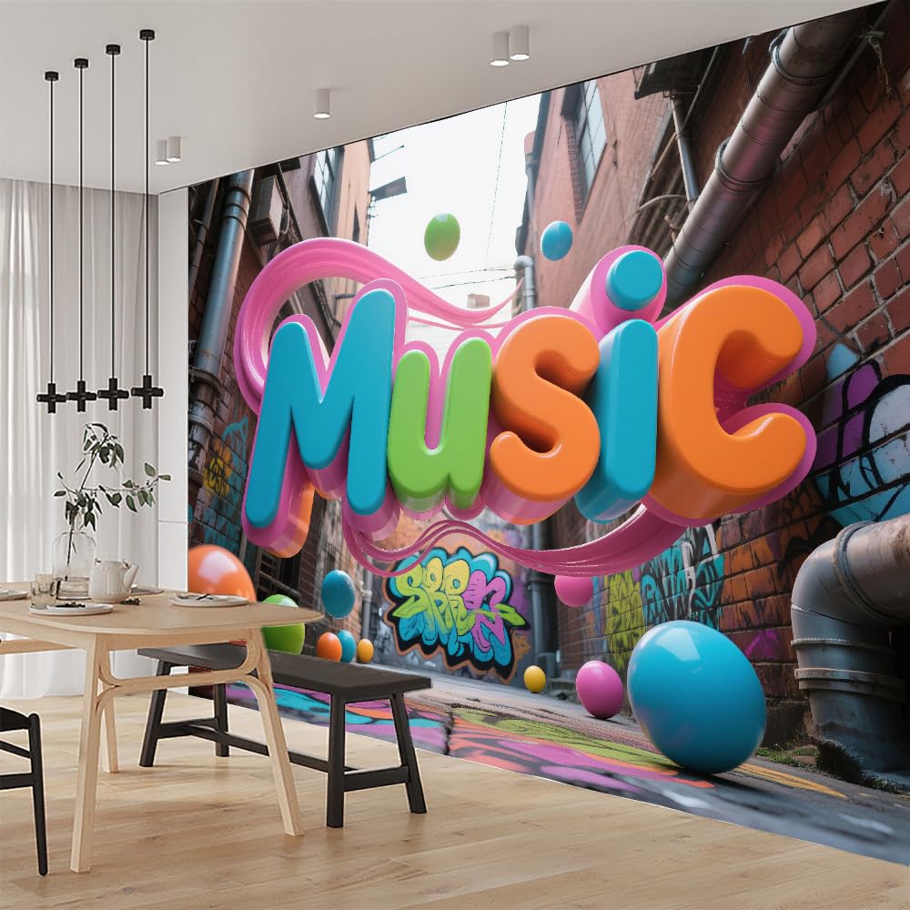 Mural de pared para dormitorio Música Vinilos de pared impermeables autoadhesivos grandes Arte Callejero Póster para sala de estar habitación infantil fondo de TV 200x140cm