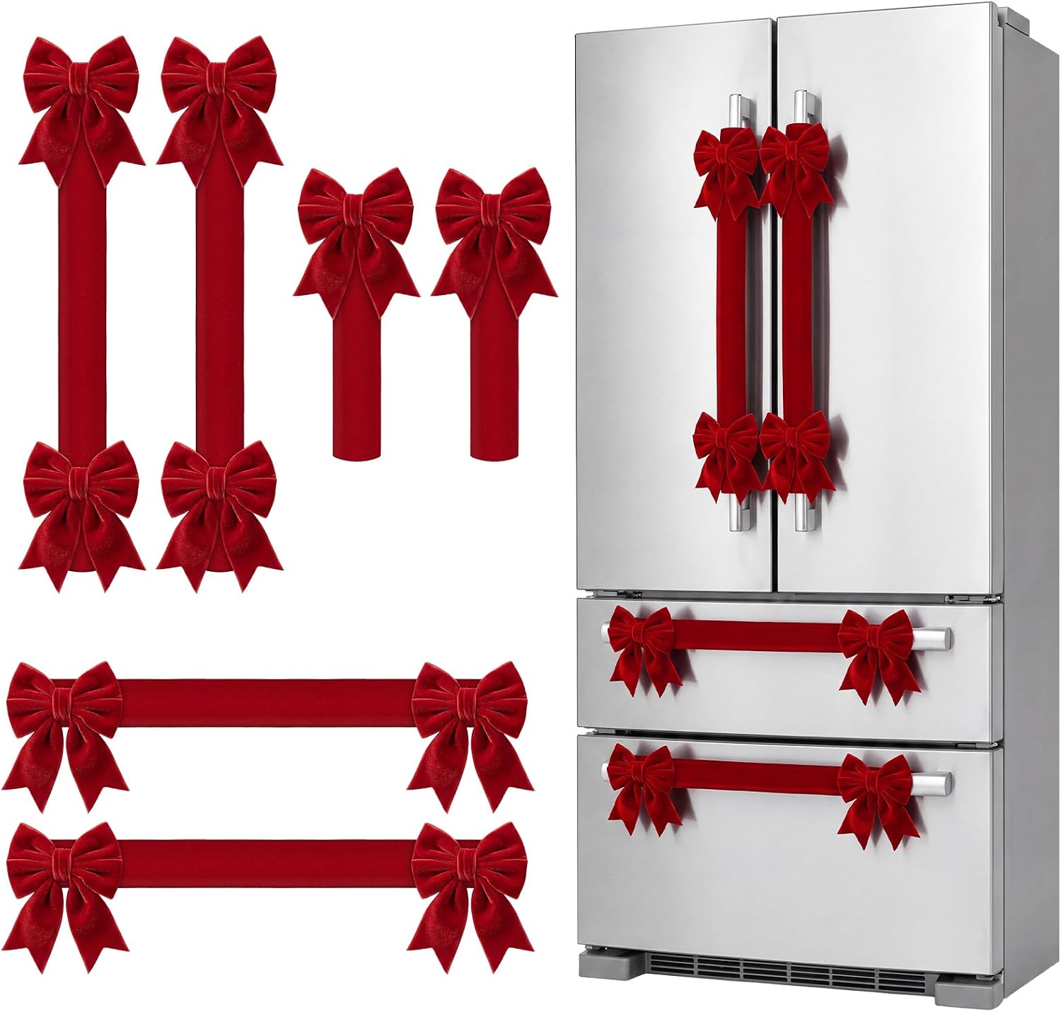 6 Pack Christmas Refrigerator Door Handle Covers,Burgundy Bow