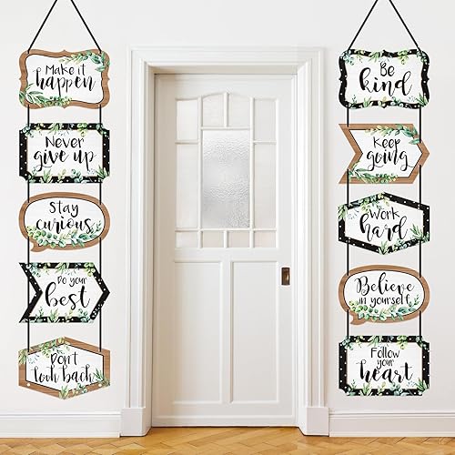 Fulmoon Cartel de eucalipto para decoración de aula, letrero motivacional para porche, refranes positivos, recortes inspiradores para el regreso a