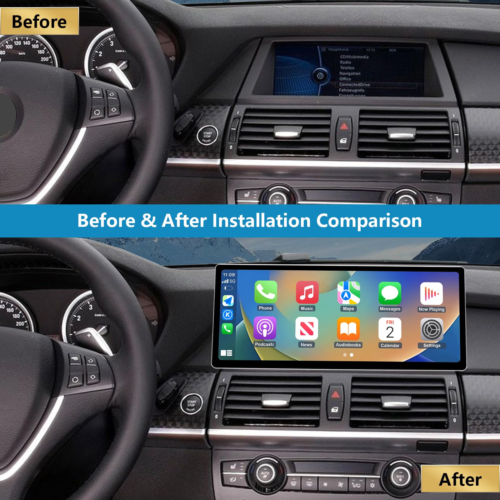 12,3-calowy ekran dotykowy radia samochodowego do BMW X5/X6 E70 E71 2011-2013 z systemem CIC, obsługa Apple Carplay/Android Auto/Mirrorlink/nawigacji GPS