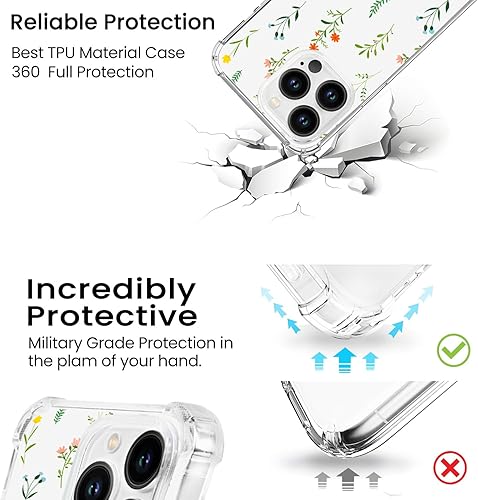 Miniatura 4 de Hi Space Funda compatible con iPhone 15 Pro, diseño de patrón de flores, transparente floral para mujer, iPhone 15Pro, funda protectora de TPU suave