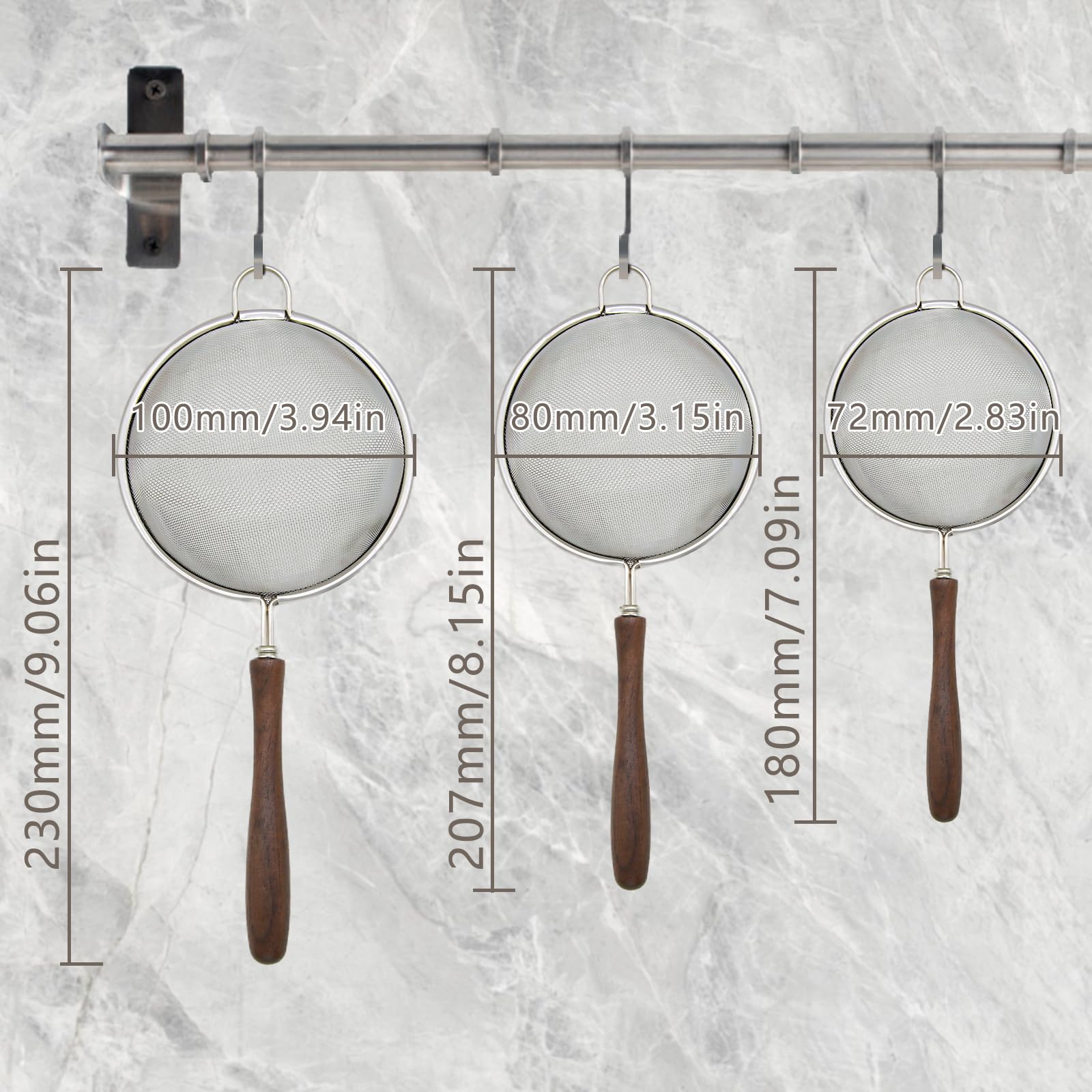 Set 4 Colini In Acciaio Inox – Maglia Fine Con Manico Rinforzato, Misure Diverse Per Cucina - 5