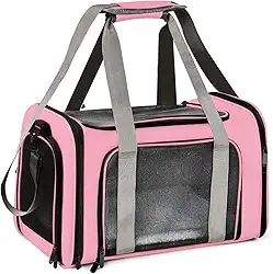 Bolsa Transporte Pet Ventilação em 4 lados 42 * 26 * 27 cm Não Se Deforma Facilmente Bolsa Transporte Pet Avião com Zíper liso Portátil + Bolsa de Mão Python Fly Rosa